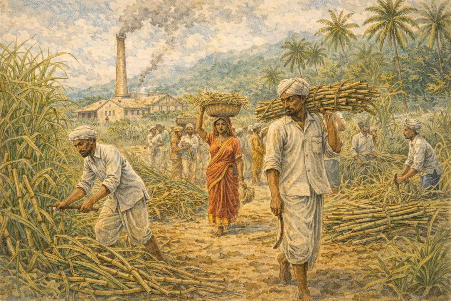 Illustration de la vie quotidienne dans le patrimoine indo-guadeloupeen.